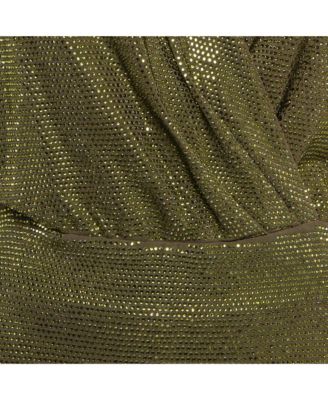 Women's Green Embellished Jersey V-Neck Sleeveless Dress