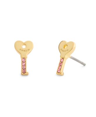 Faux Stone Charming Charms Signature Heart Key Stud Earrings