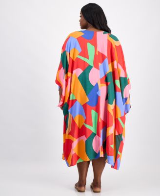 Plus Size Printed Open-Front Kimono Cover-Up