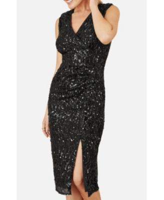 Women's Sequin Fitted Wrap Dress With Split Hem