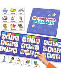 Magnetic Chore Chart for Kids with 72 Routine Magnets & Star Rewards - Foldable Visual Daily Responsibility Schedule