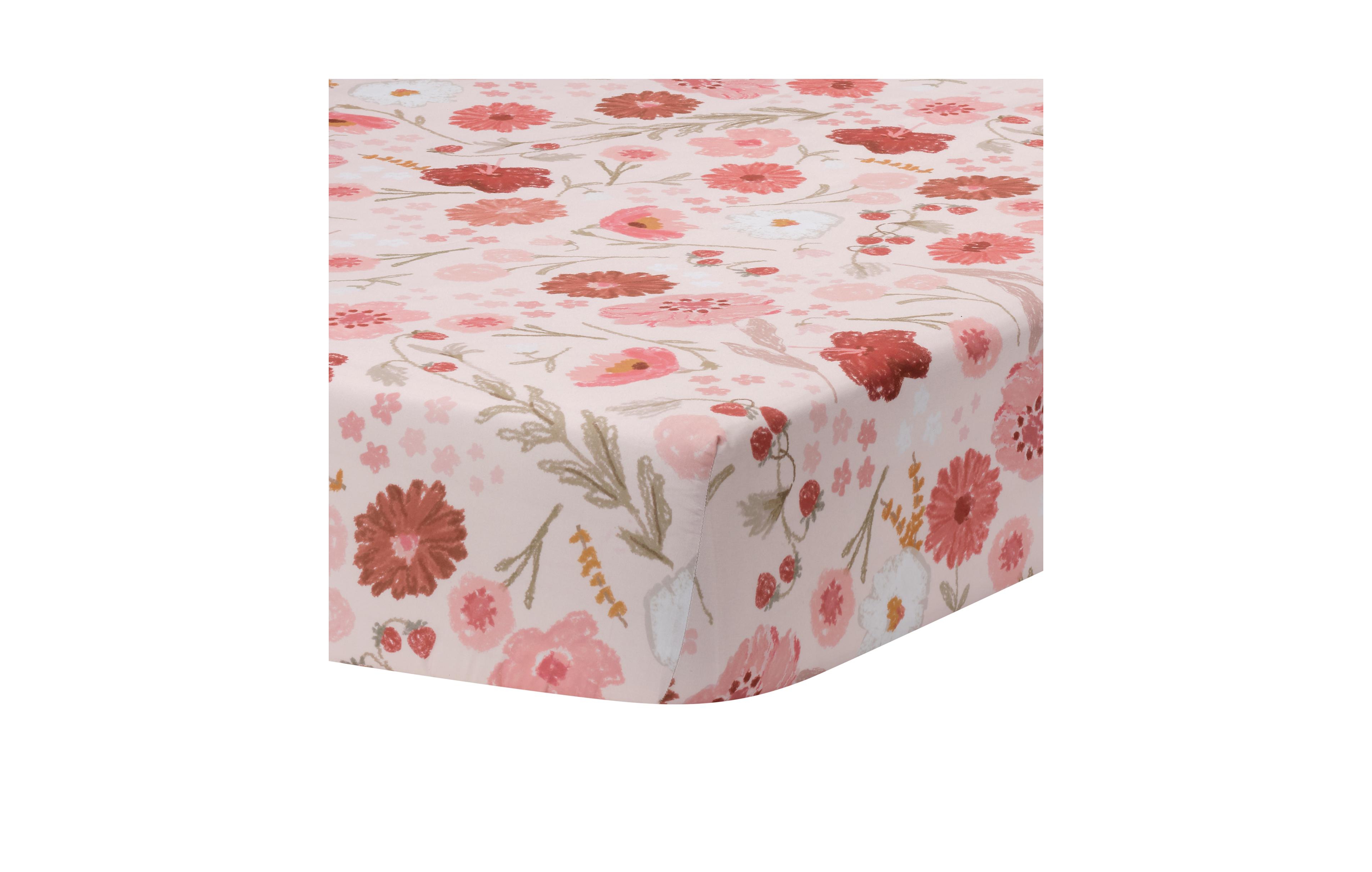 Bedtime Originals Flower Power Floral/Strawberry Baby Fitted Crib/Toddler Sheet