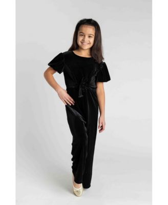 Big Girls Black Velvet Jumpsuit