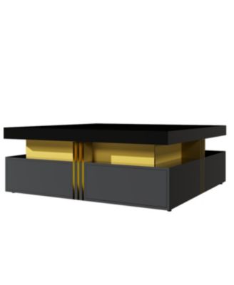 Streamdale Modern Glossy Square Storage Coffee Table with 4 Drawers, 43.3", Black