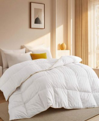 500 Thread Count Cotton Fabric All Season Classic Stripped White Goose Down Fiber Comforter, Full/Queen