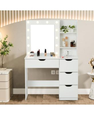 Makeup Vanity with Drawers, Vanity Desk with Mirror and Lights in 3 Colors