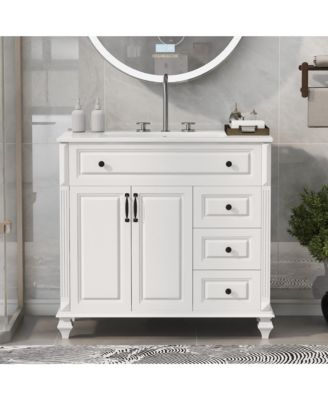 Solid Wood Vanity with Sink 3 Drawers 2 Doors Flip Drawer