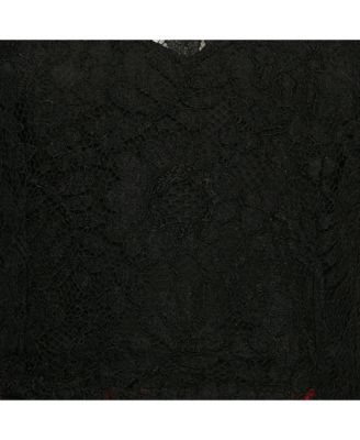 Women's Black Lace And Polka Dot Print Silk Mini Dress