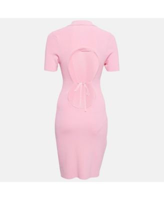 Women's Pink Rib Knit Back Open Mini Dress