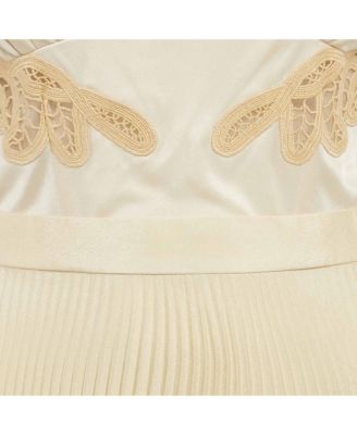 Women's Beige Lace And Crepe Pleated Stud Detail Short Slip Dress