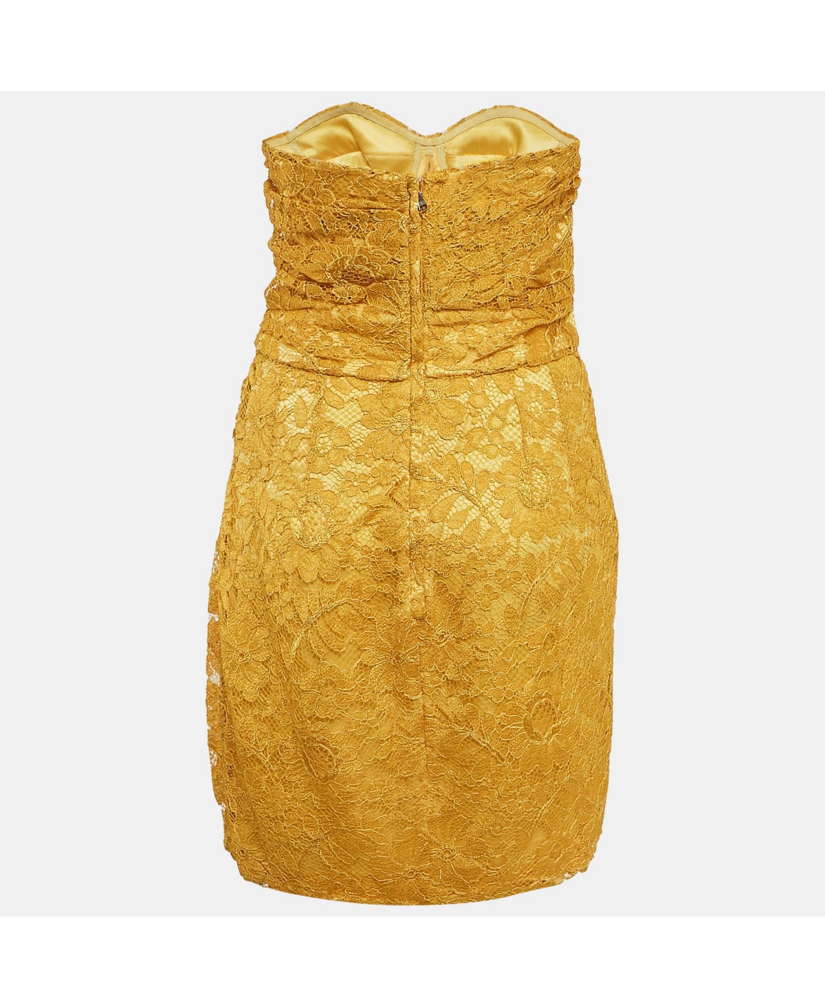 Pre-Owned Dolce & Gabbana Women's Yellow Lace Draped Strapless Mini Dress