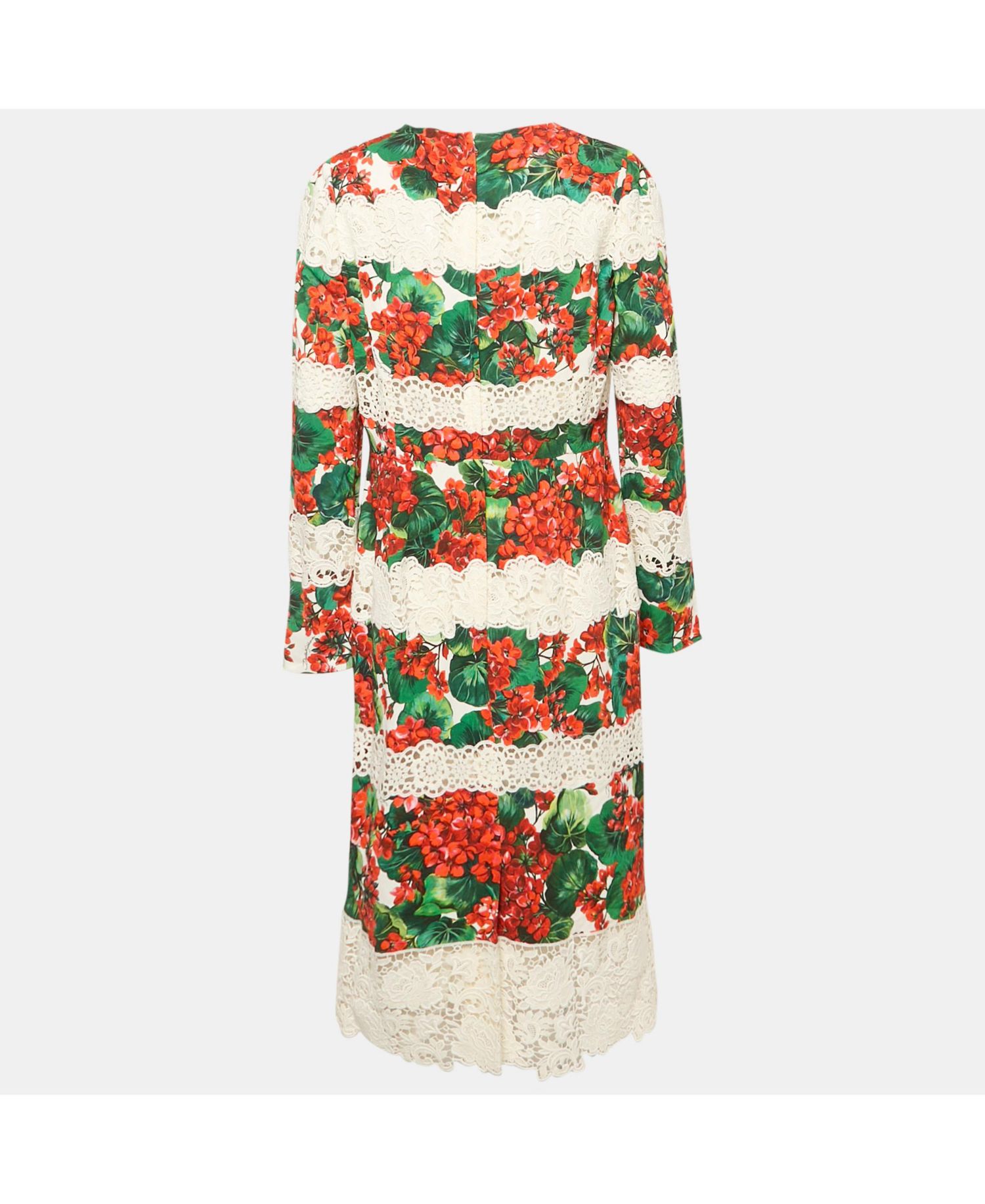 Women's Pre-Owned Dolce and Gabbana Multicolor Floral Print Crepe Lace Panel Detail Midi Dress