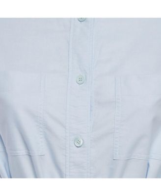 Women's Blue Cotton Belted Short Shirt Dress