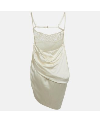 Women's Cream Satin Asymmetrical Hem Saudade Slip Dress