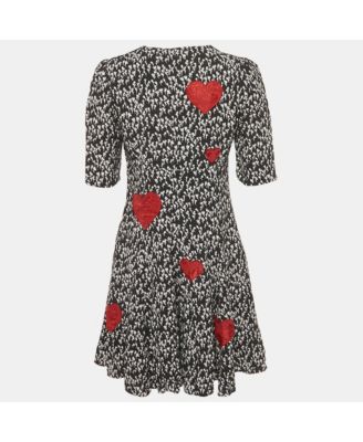 Women's Black Printed Heart Applique Crepe Mini Dress