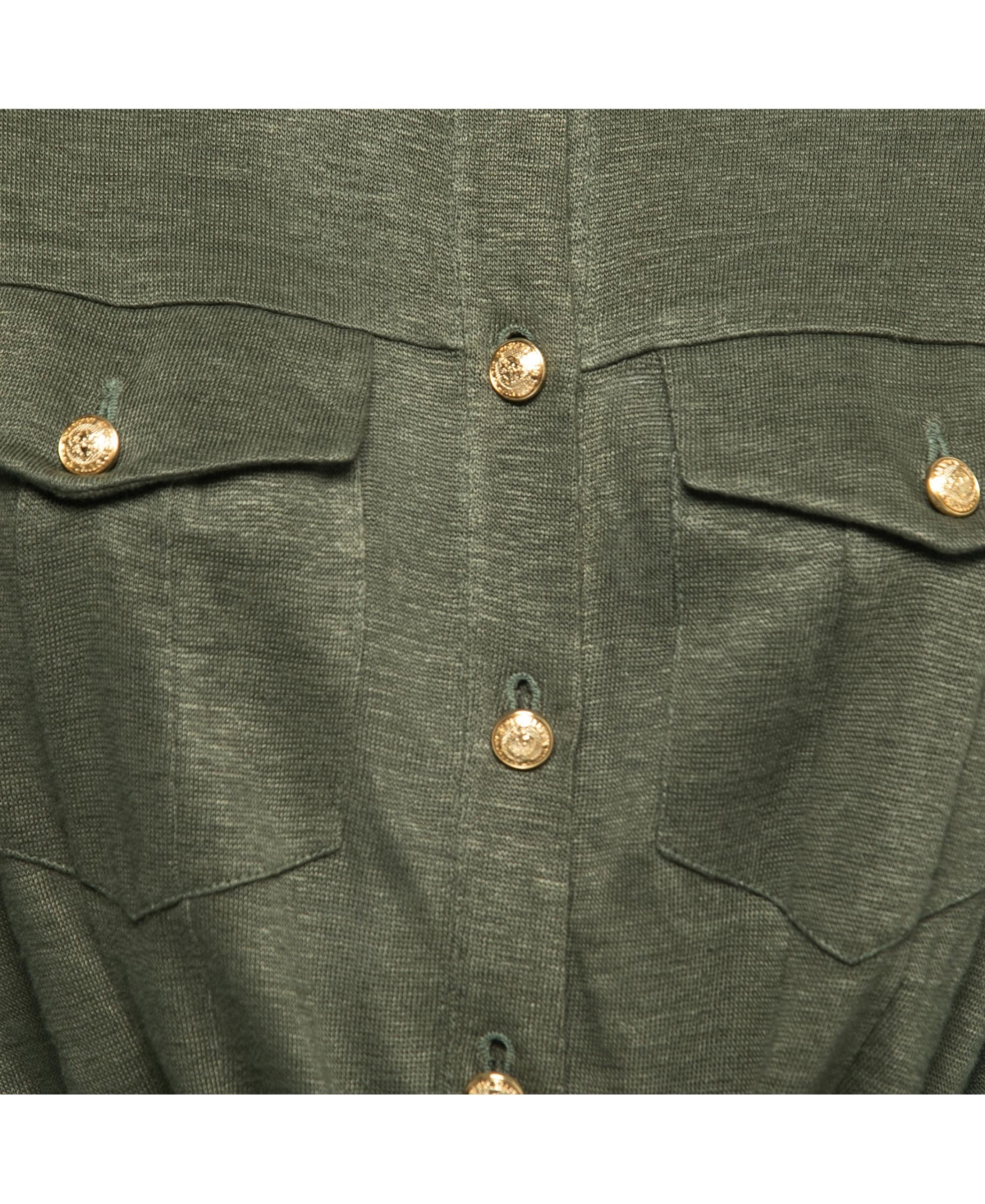 Pre-Owned Balmain Women's Kaki Green Knit Button-Embellished Belted Mini Dress