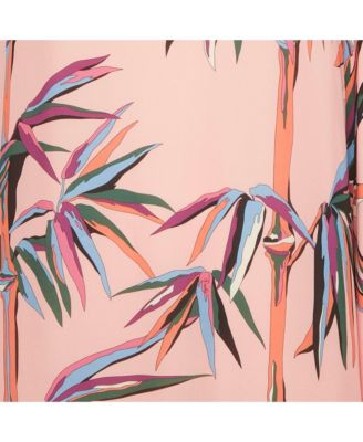 Women's Pink Birds Of Paradise Print Silk Kaftan Short Dress