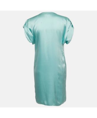 Women's Mint Green Satin V-Neck Short Dress