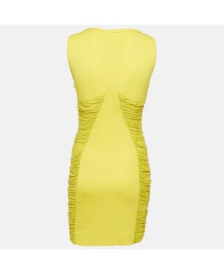 Women's Yellow Embellished Tulle And Jersey Ruche Mini Dress