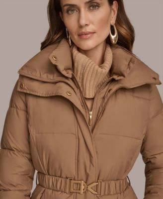 Women's Belted Bibbed Puffer Coat