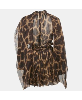 Women's Brown Leopard Print Silk Mini Dress