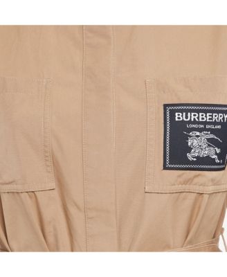 Women's Brown Cotton Label Detail Button Front Belted Short Dress