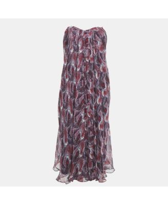 Women's Purple Printed Strapless Midi Dress