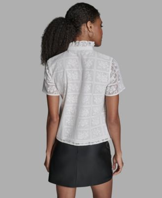 Women's Short-Sleeve Ruffle Front Top