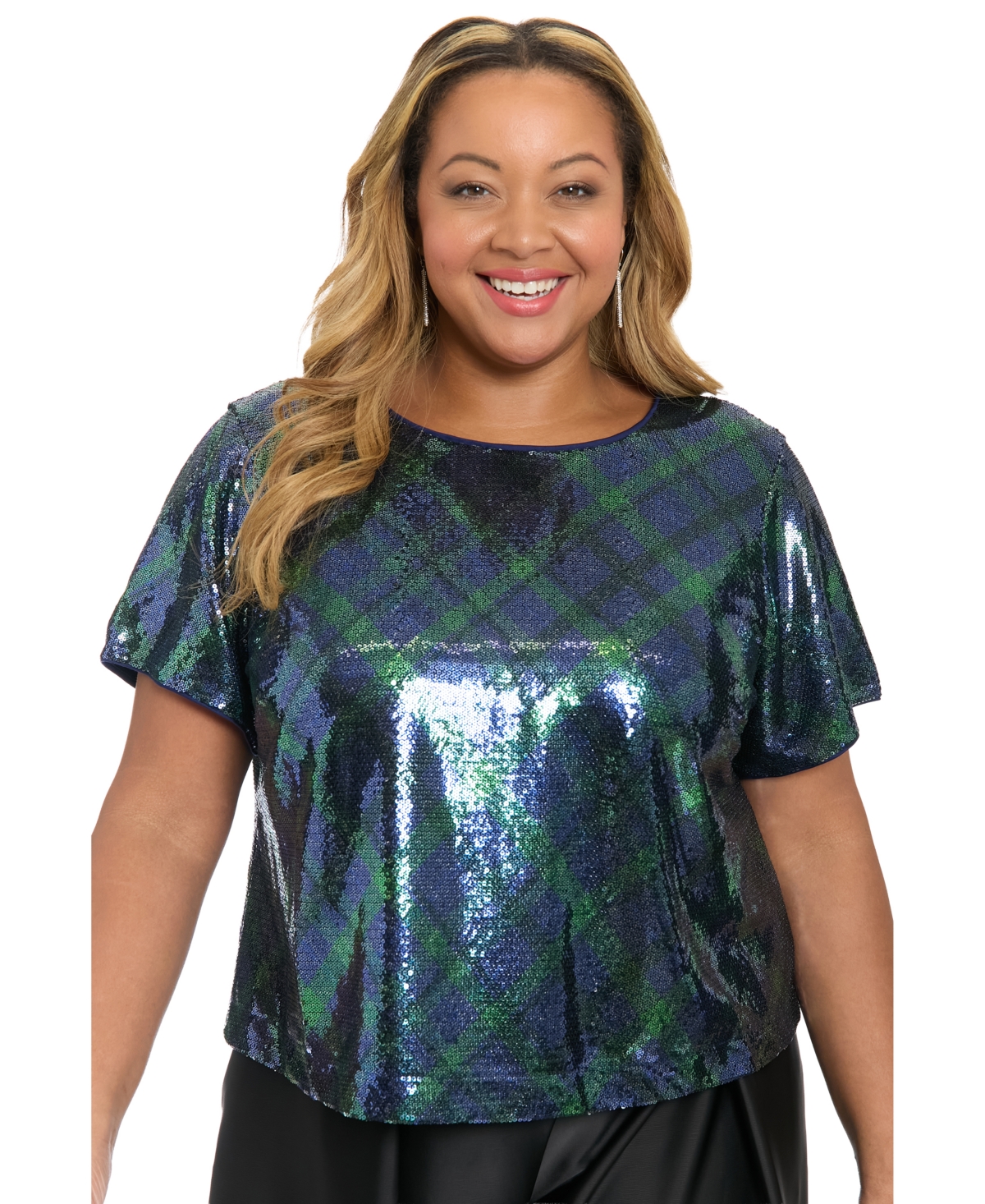 Muse Plus Sequin Detail Jewel Neck Top