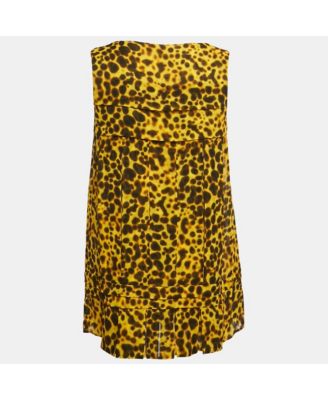 Women's Yellow Leopard Print Silk Pleated Top