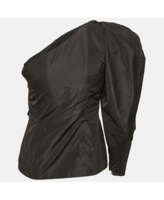 Women's Black Silk Blend Bow Detail One Shoulder Top