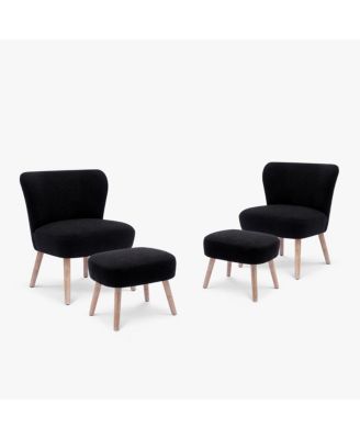 4 Piece  Upholstered Boucle Accent Chair and Ottoman Sets