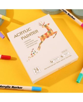 24 Colors Acrylic Paint Pens, Brush and Fine Tip Markers for Rock Painting, Wood, Canvas and DIY Crafts Making