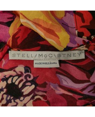 Women's Red Poppy Print Silk Long Sleeve Blouse