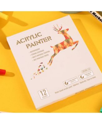 12 Colors Acrylic Paint Pens, Brush and Fine Tip Markers for Rock Painting, Wood, Canvas and DIY Crafts Making