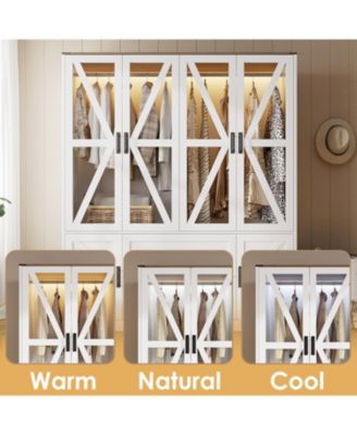 6-door 2-drawer wardrobe with LED lights and clothes hanger