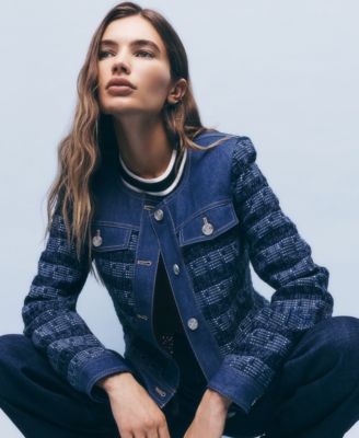 Women's Crewneck Tweed and Denim Jacket