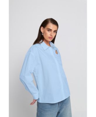 Women's Rhinestone Trim Cutout Shirt Button Down Top