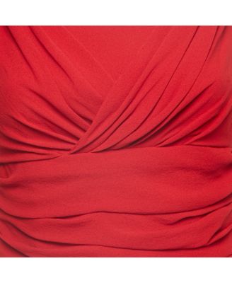 Women's Red Silk Draped Sleeveless Midi Dress