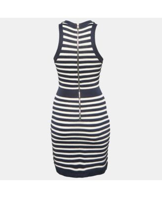 Women's Navy Blue/white Stripe Knit Sleeveless Mini Dress