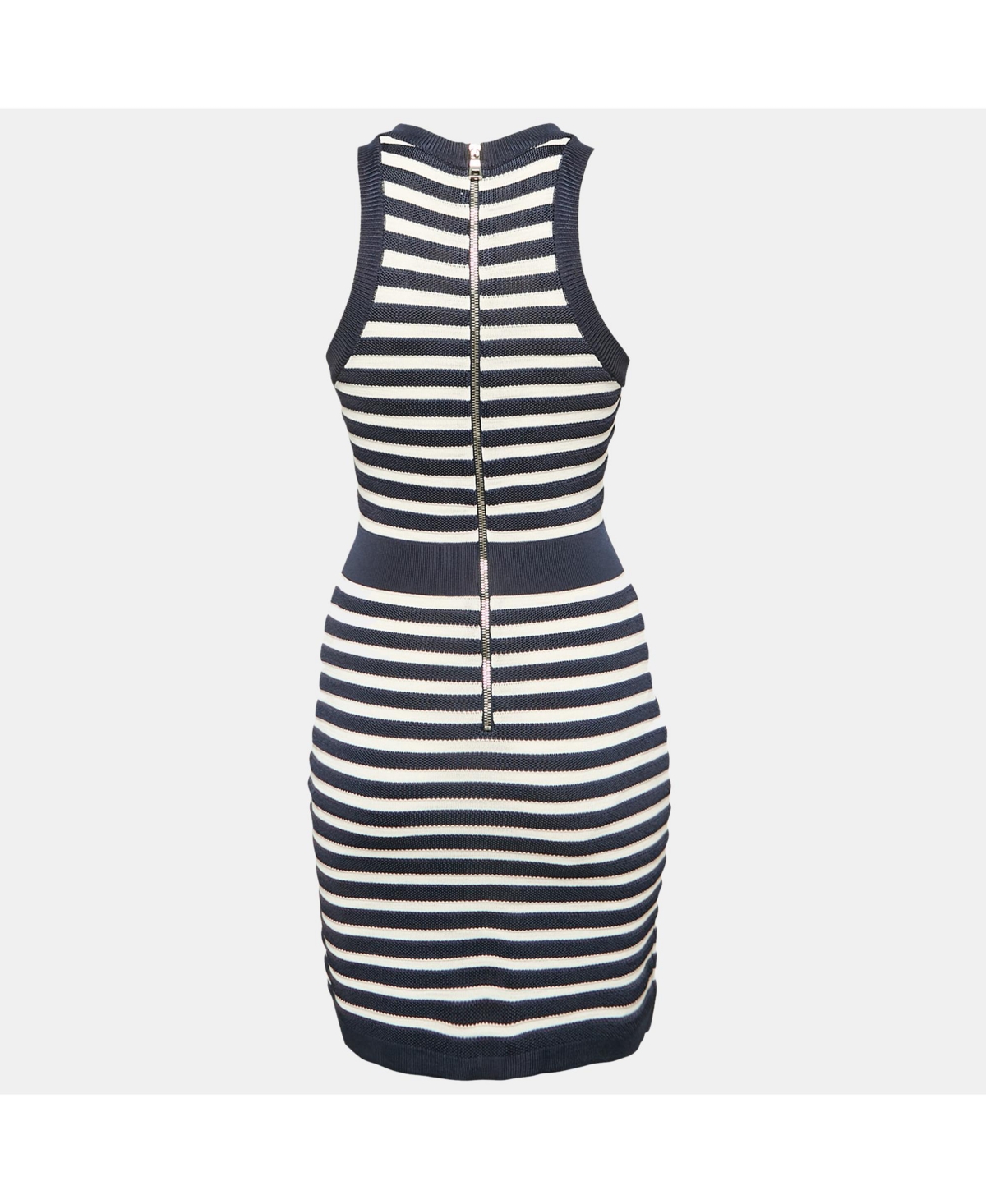 Pre-Owned Balmain Women's Navy Blue/white Stripe Knit Sleeveless Mini Dress