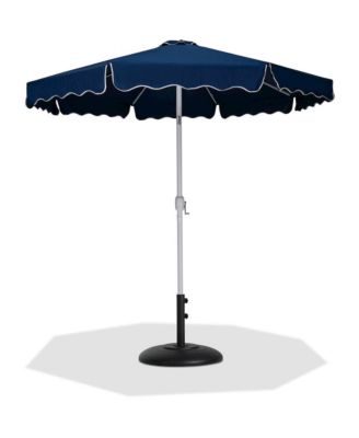 Amalfi Navy With Cream Piping / Matte Black Metal Patio Umbrella with Base Sets