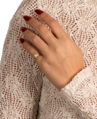 Cubic Zirconia Gold Plated Evil Eye Signet Pinky Ring