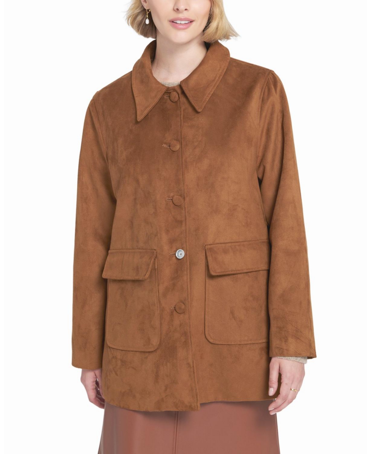 Elle Collection Women's Faux Suede Car Coat Utility