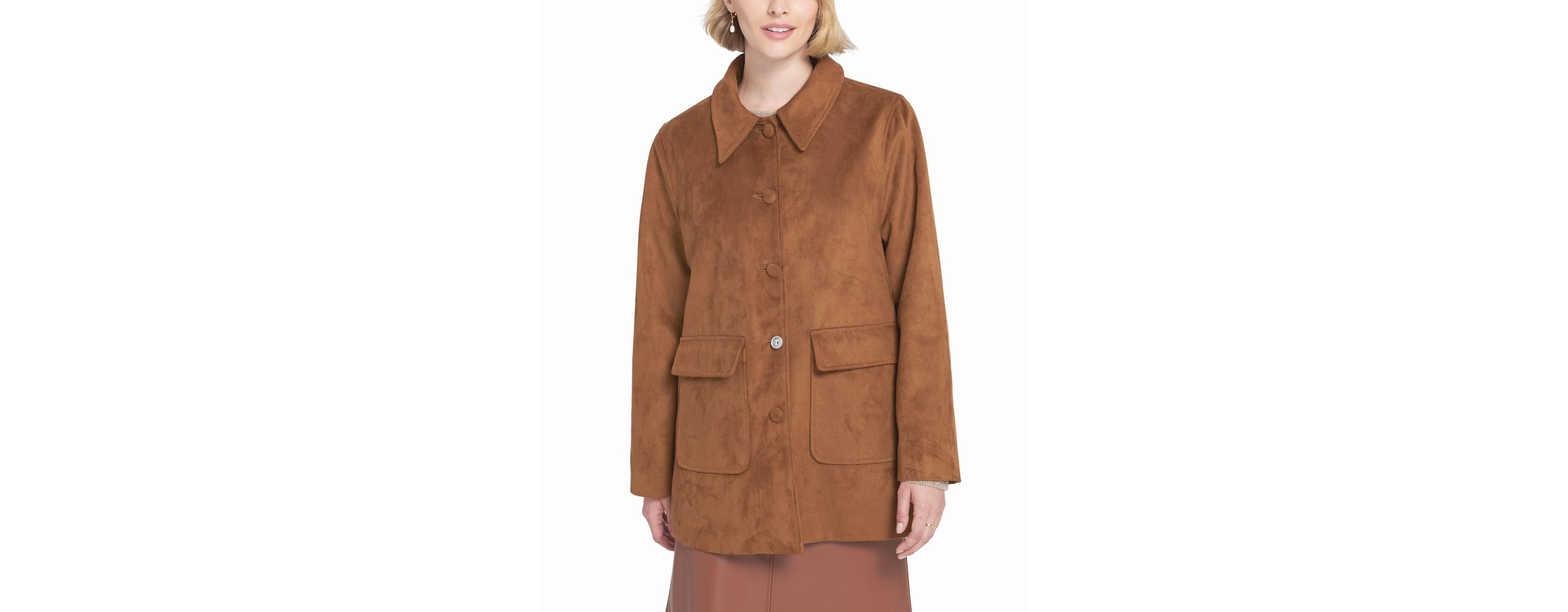 Elle Collection Women's Faux Suede Car Coat Utility
