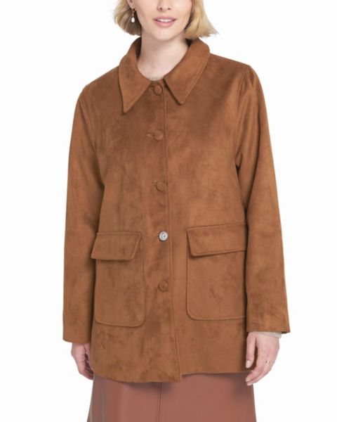 Женские куртки ELLE Collection Faux Suede Car Coat Utility