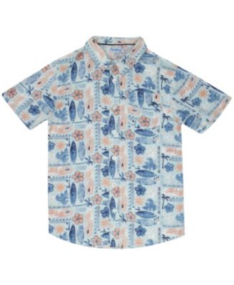 Little Boys Button Down Short Sleeve Hawaiian Elastic Woven Shirt and Short Set