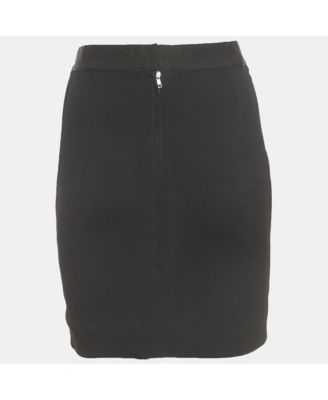 Women's Black Ruched Crepe Double Zip Mini Skirt