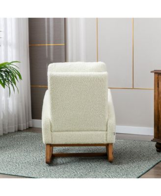 Beige Linen Rocking Recliner Chair – Modern Home Furniture with Wood Legs, Side Pocket & High Back