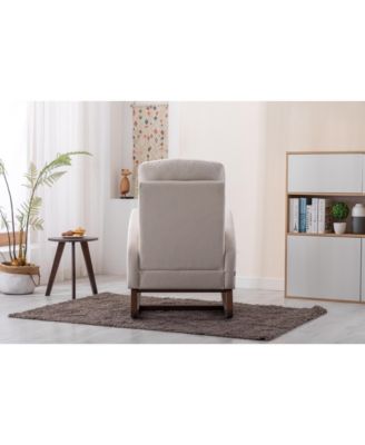 Beige Linen Rocking Recliner Chair – Modern Home Furniture with Wood Legs, Side Pocket & High Back